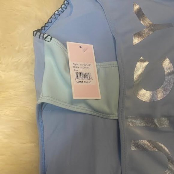 NWT JUICY COUTURE Light Blue LOGO  'Juicy' Zip-Front One-Piece Sporty Swimsuit - Picture 12 of 14